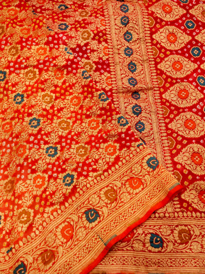 Pure Banarasi Handloom Bandhani Multi Rai Saree