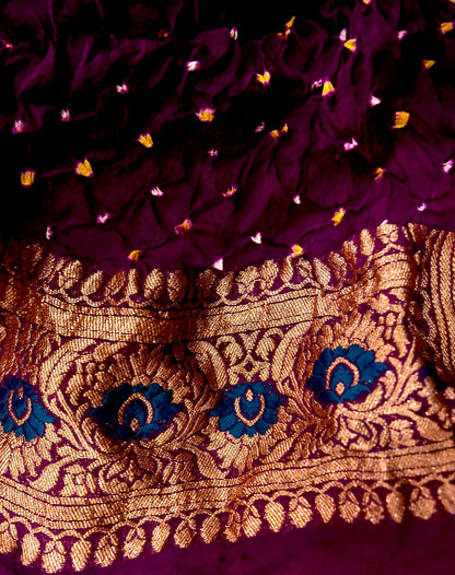 Pure Banarasi Handloom Bandhani Multi Rai Saree