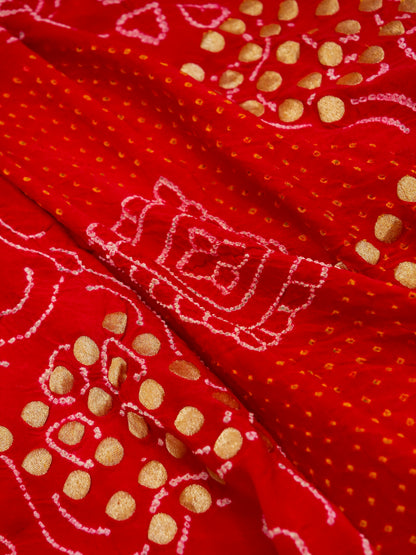 Pure Banarasi Handloom Khaddi Georgette Sargam Bandhani Saree