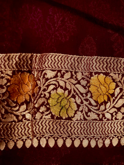 Pure Banarasi Handloom Khaddi Georgette Platinum Refling Saree