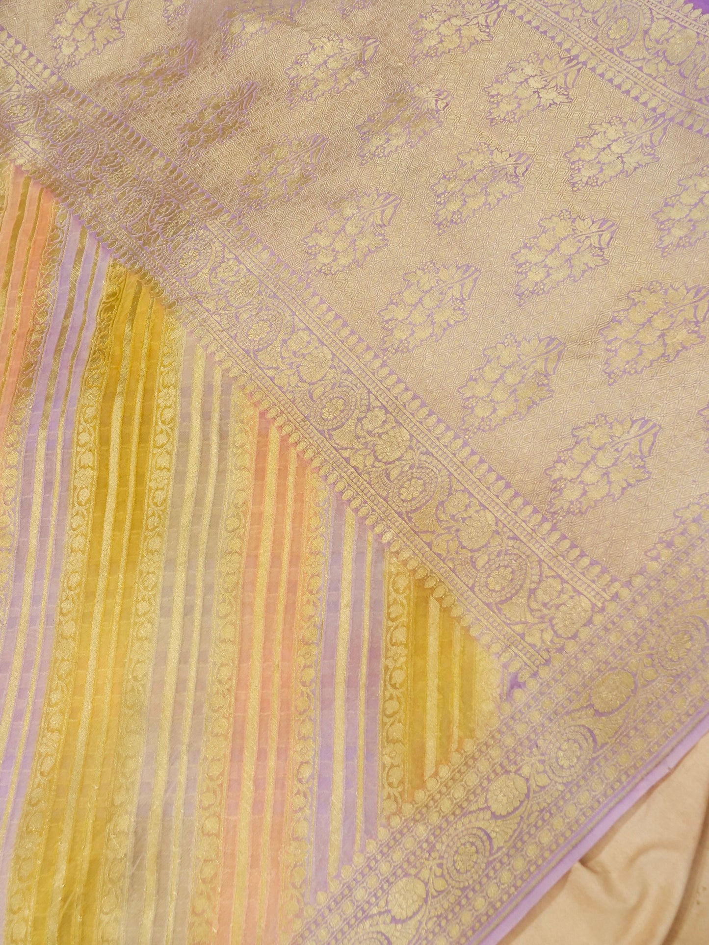 Pure Banarasi Handloom Khaddi Georgette Platinum Multi Saree