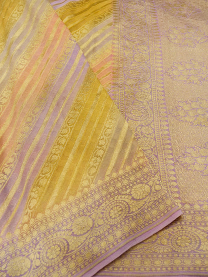 Pure Banarasi Handloom Khaddi Georgette Platinum Multi Saree