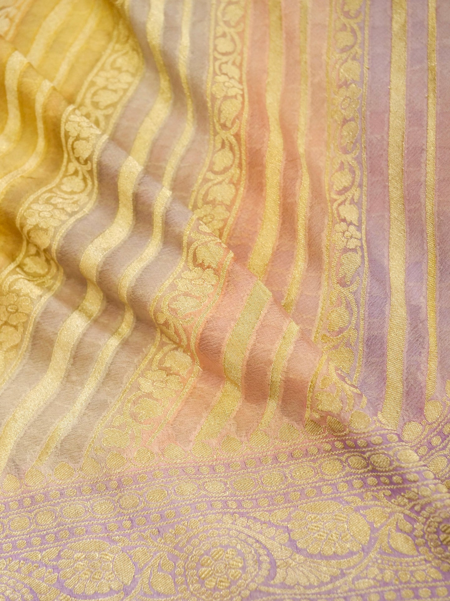 Pure Banarasi Handloom Khaddi Georgette Platinum Multi Saree