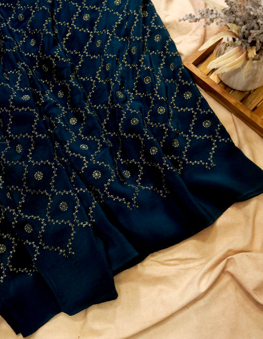 Pure Banarasi Handloom Crepe Cheken Work Saree