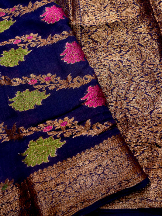 Pure Banarasi Handloom Moonga Georgette Jaal Saree