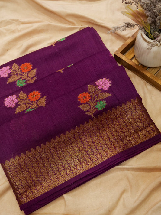 Pure Banarasi Powerloom Moonga Boota Saree