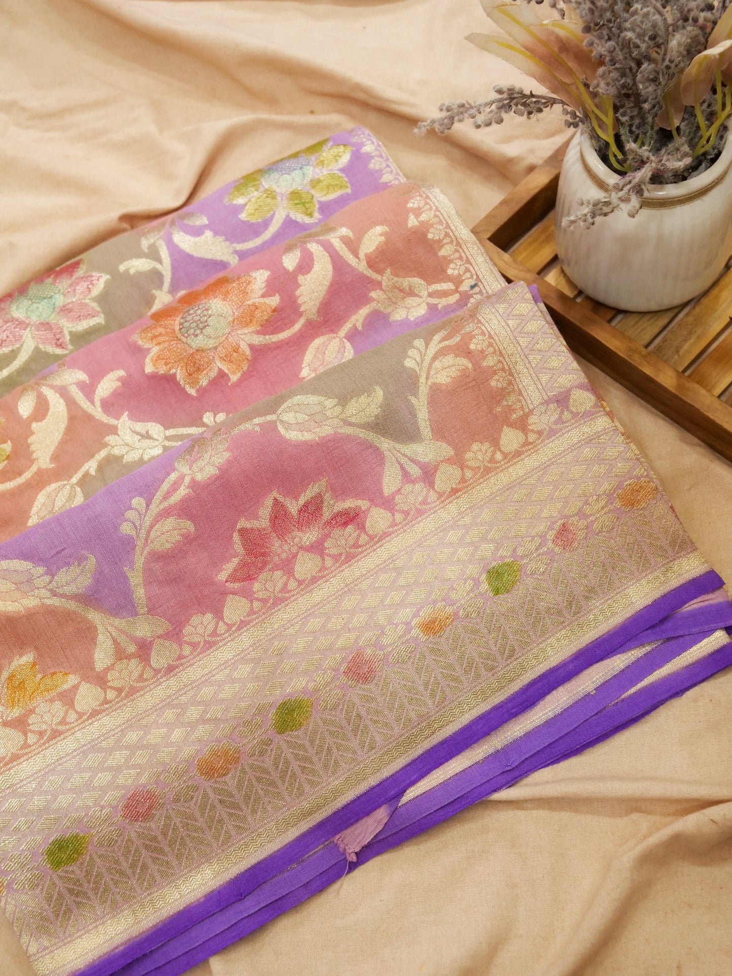 Pure Banarasi Handloom Moonga Georgette Multi Saree