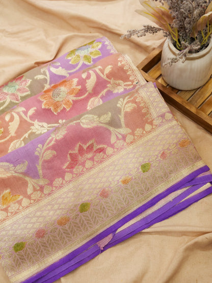 Pure Banarasi Handloom Moonga Georgette Multi Saree