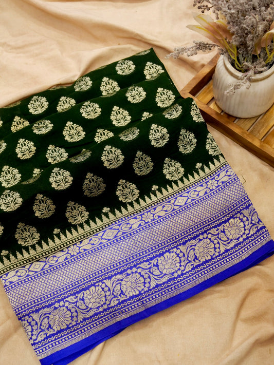 Pure Banarasi Handloom Moonga Georgette Boota Saree