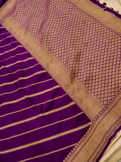 Pure Banarasi Handloom Moonga Georgette Striped Saree