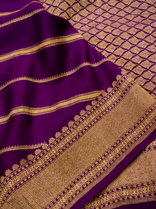 Pure Banarasi Handloom Moonga Georgette Striped Saree