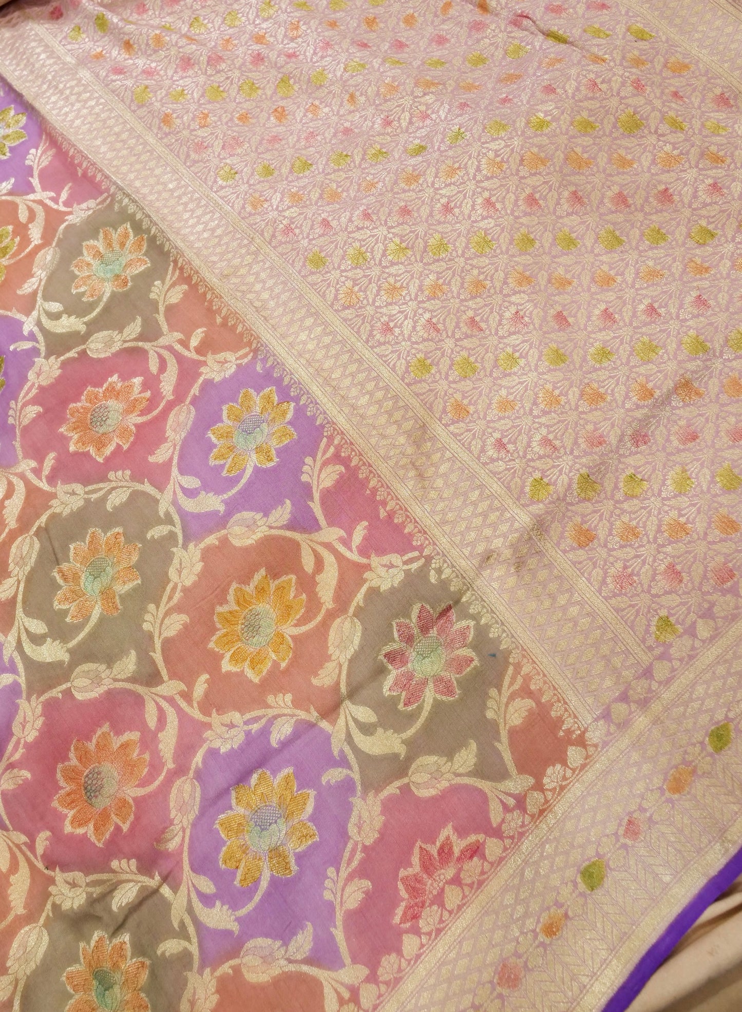 Pure Banarasi Handloom Moonga Georgette Multi Saree