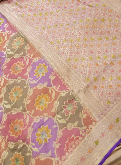 Pure Banarasi Handloom Moonga Georgette Multi Saree