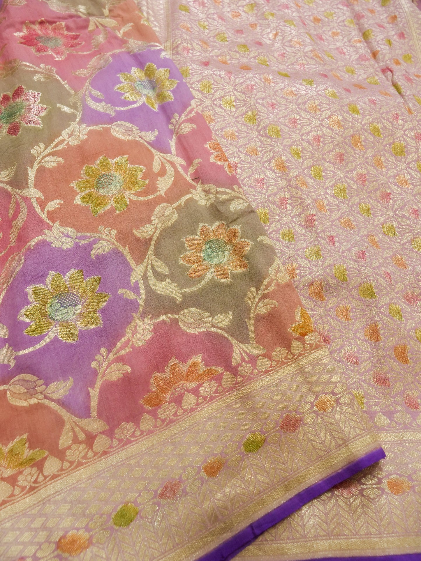 Pure Banarasi Handloom Moonga Georgette Multi Saree