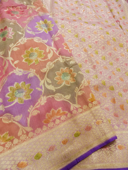 Pure Banarasi Handloom Moonga Georgette Multi Saree