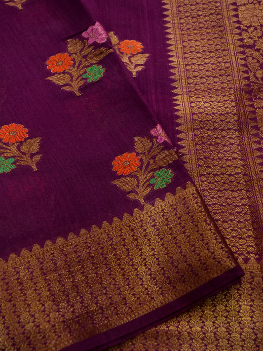 Pure Banarasi Powerloom Moonga Boota Saree