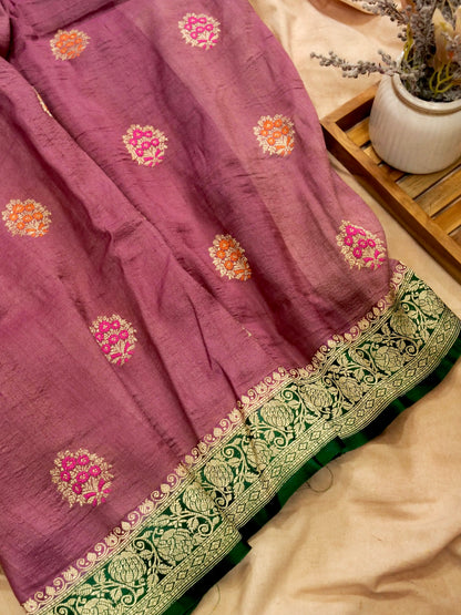 Pure Banarasi Handloom Tussar Georgette Meena Kadhwa Boota Saree