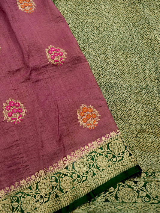 Pure Banarasi Handloom Tussar Georgette Meena Kadhwa Boota Saree