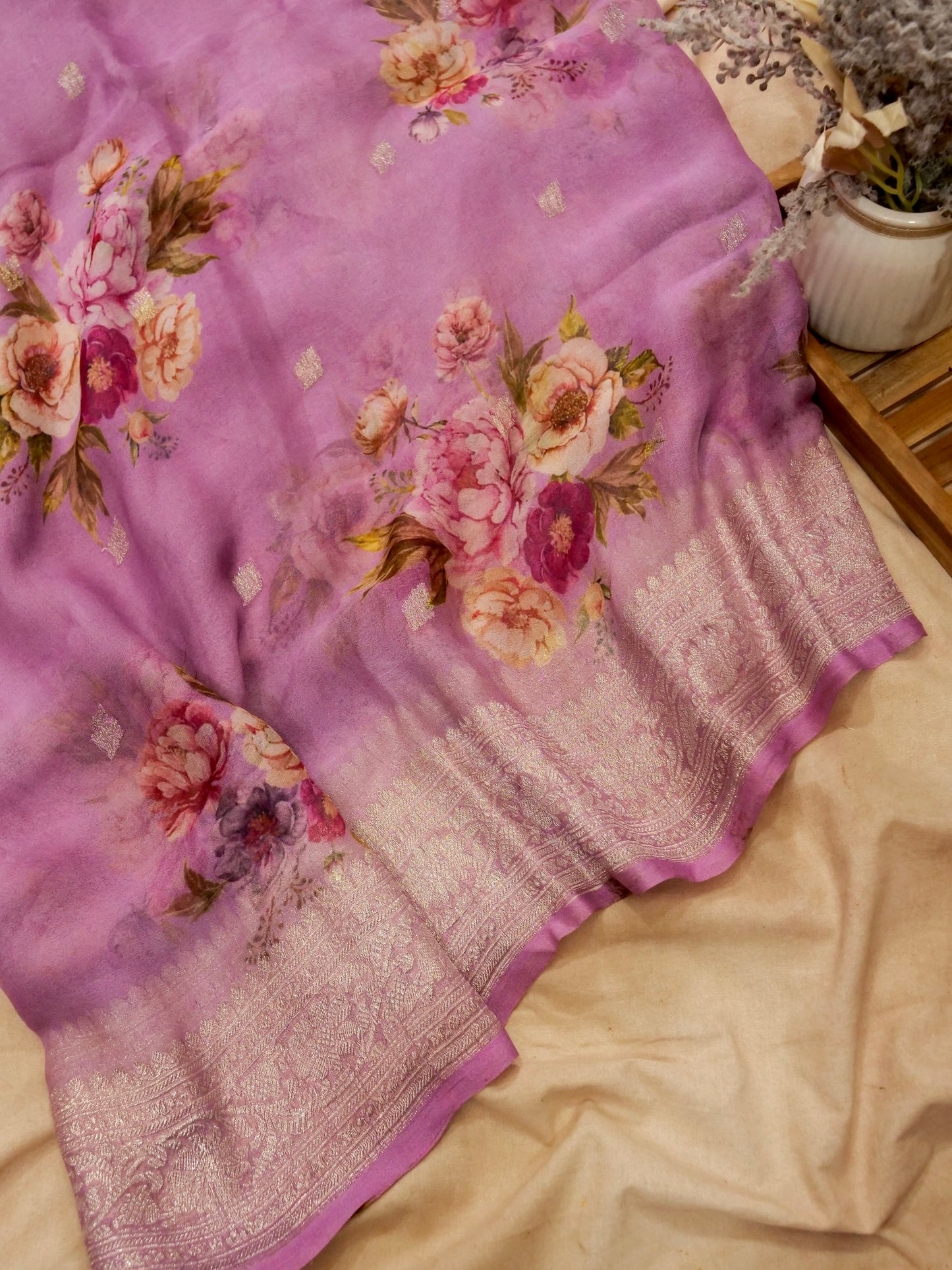 Pure Banarasi Handloom Rupa Buti Digital Print Saree