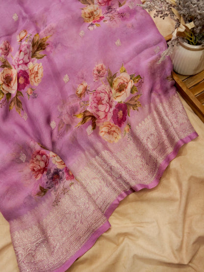 Pure Banarasi Handloom Rupa Buti Digital Print Saree