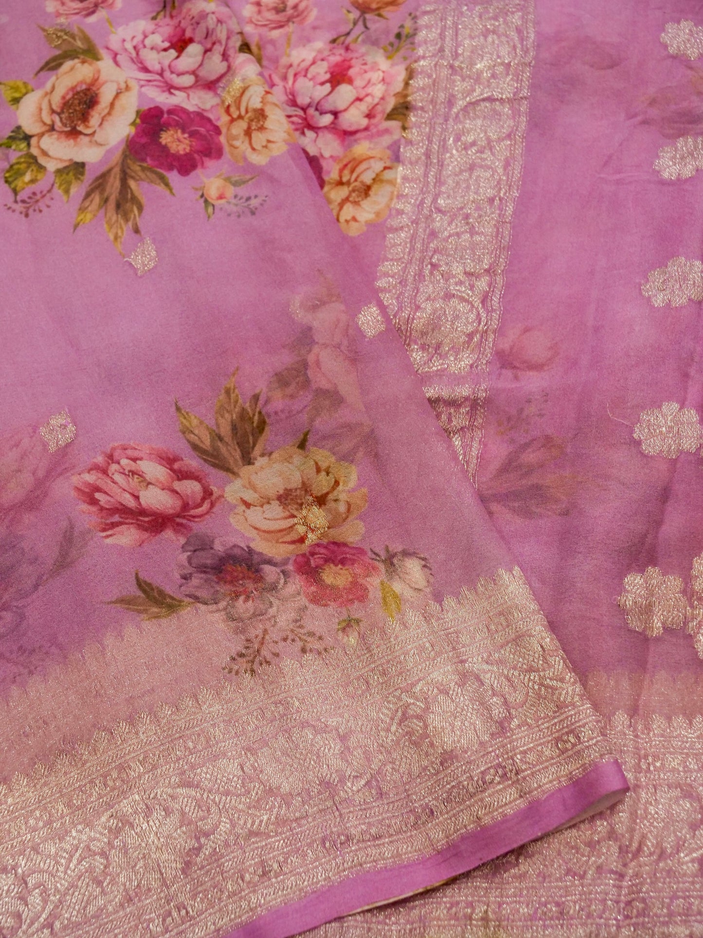 Pure Banarasi Handloom Rupa Buti Digital Print Saree