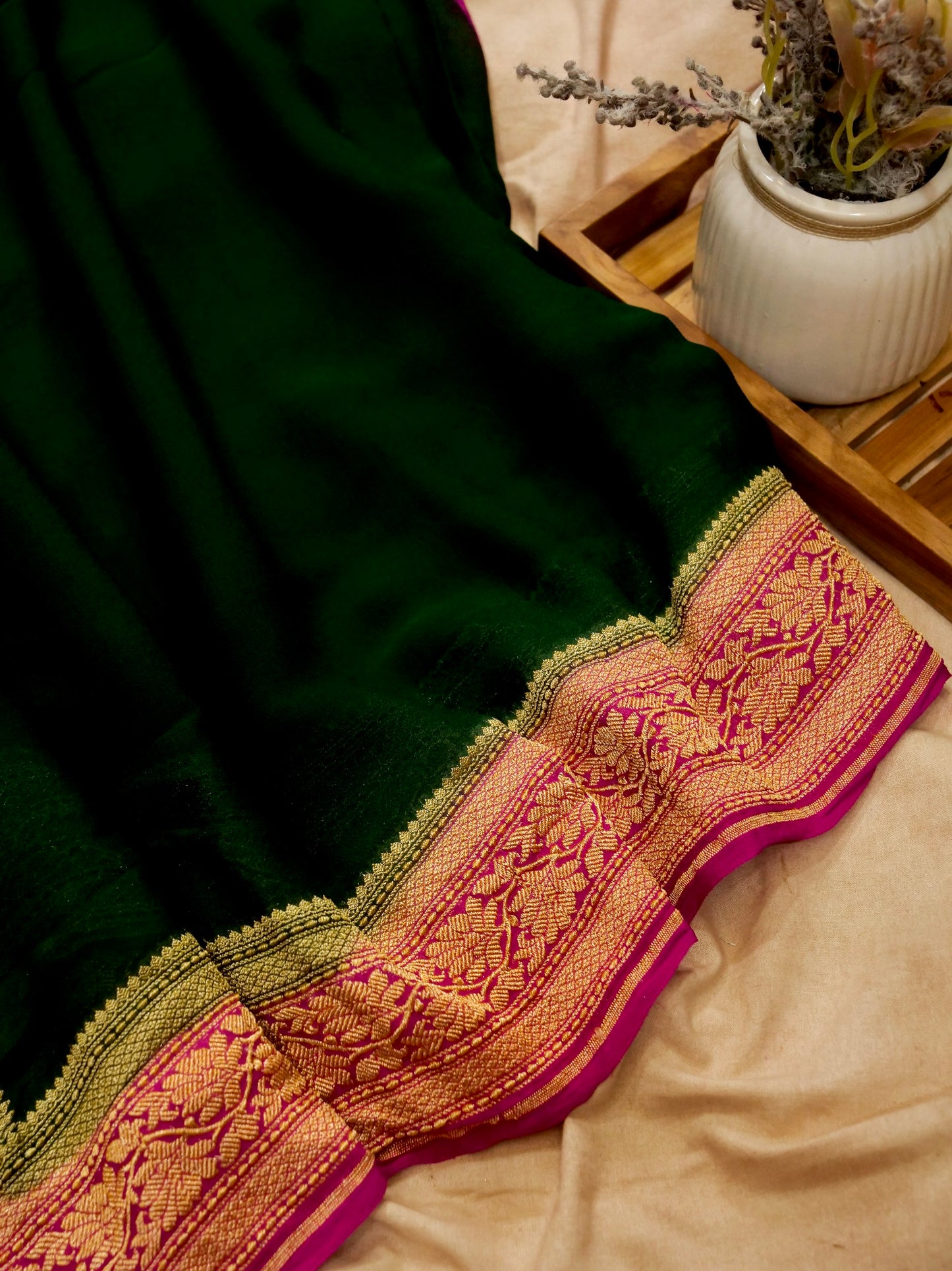 Pure Banarasi Handloom Khaddi Georgette valkalam Saree