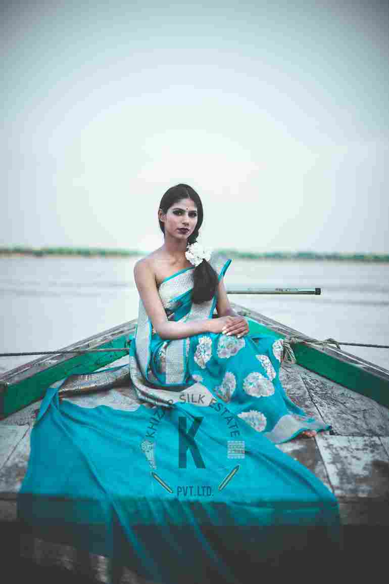 Pure Banarasi "Sea Green Khaddi Georgette Lysine Saree"